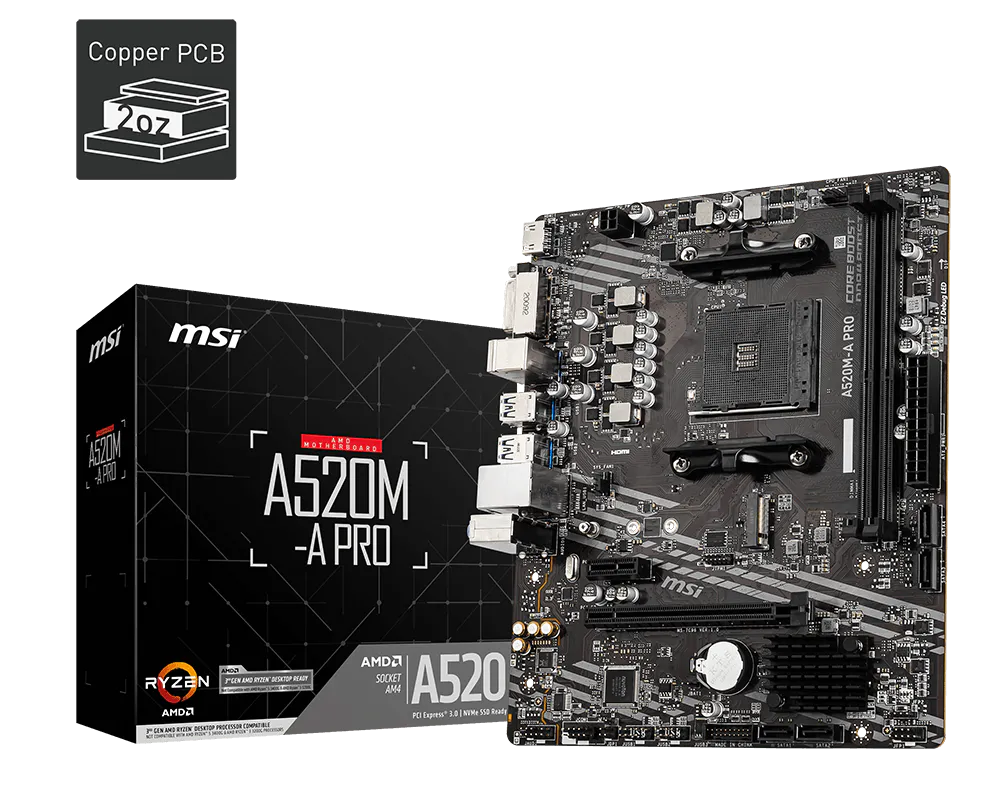 MSI Mainboard, A520M-A PRO, AMD Ryzen