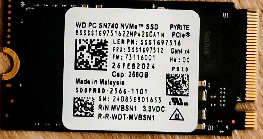 Western Digital SSD, 256 GB, NVMe
