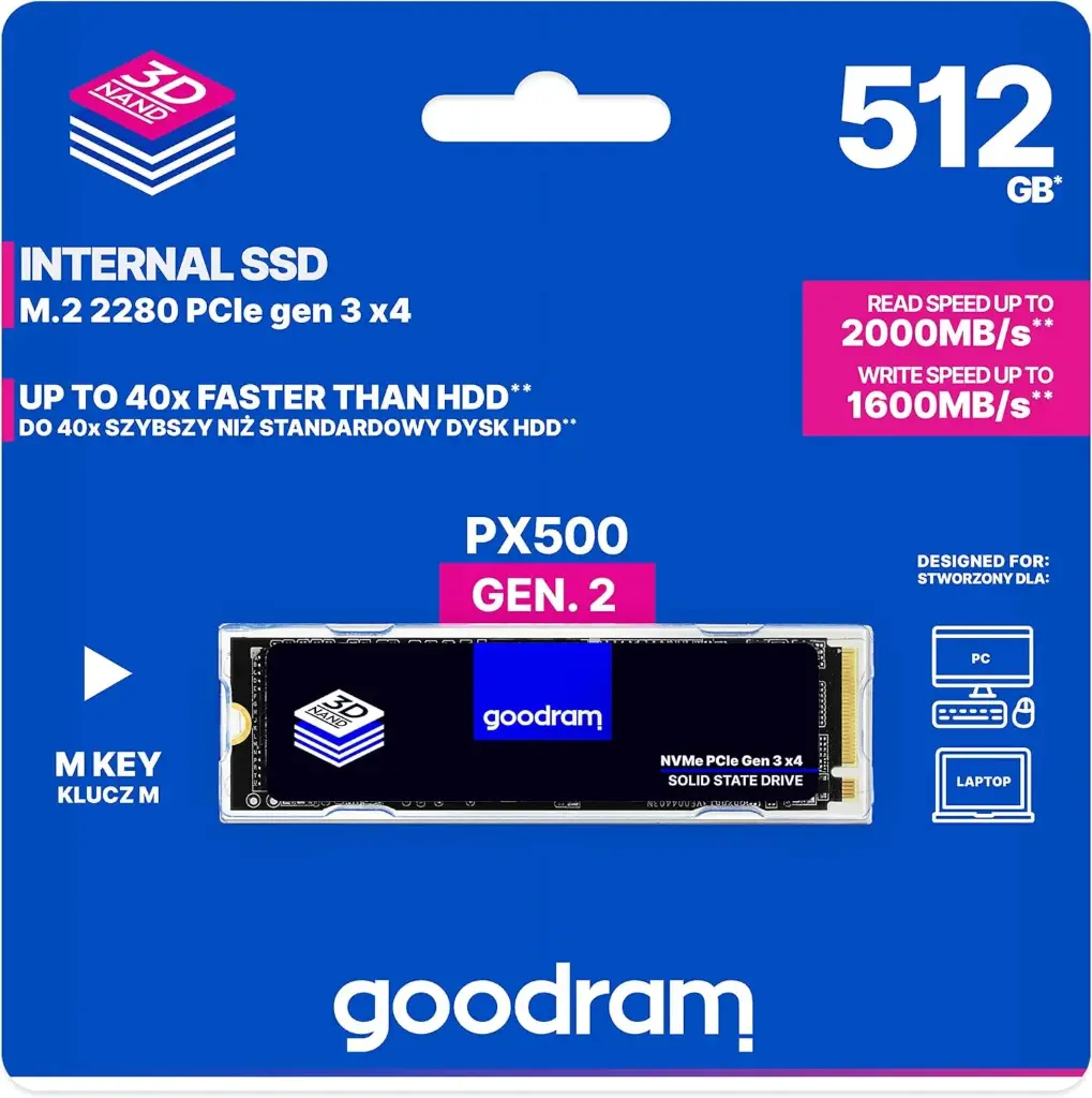 Goodram SSD, 512GB, PX500, GEN.2, PCIE3x4, NVMe M.2 2280