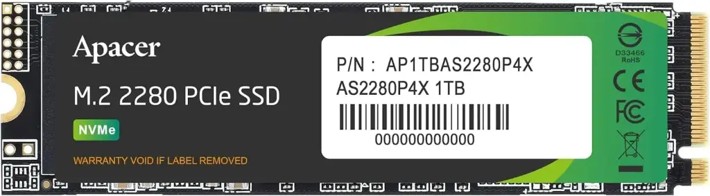 Apacer SSD, 1024 GB, 1TB, 2.1,1.7G, AS2280P4X, M.2 APA